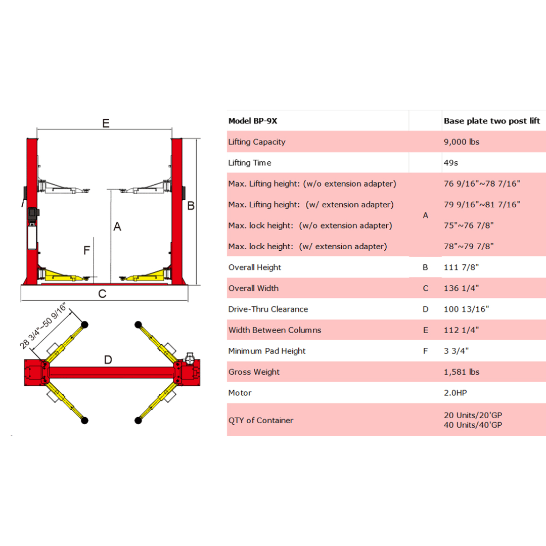Amgo BP-9X 9,000 lb 2 Post Lift