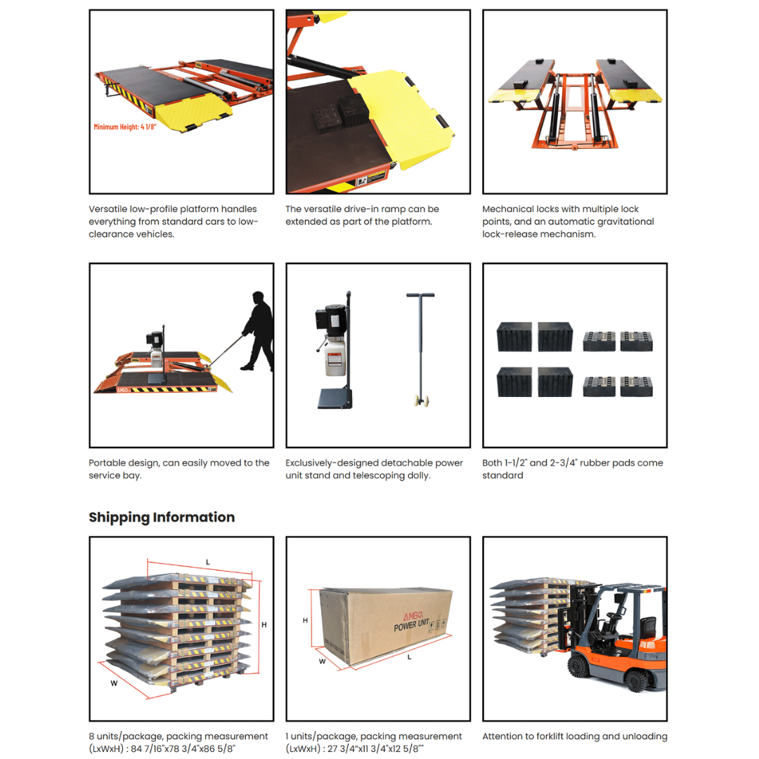 Amgo LR10 Low Rise Lift – 10,000 lb Capacity
