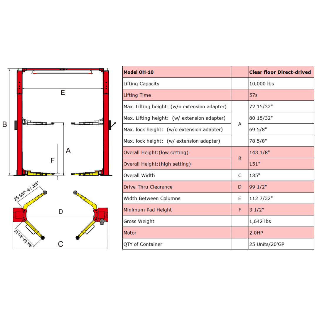 Amgo OH-10 10,000 lb 2 Post Lift