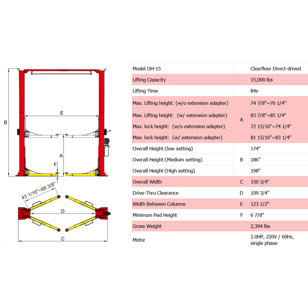 Amgo OH-15 15,000 lb 2 Post Lift