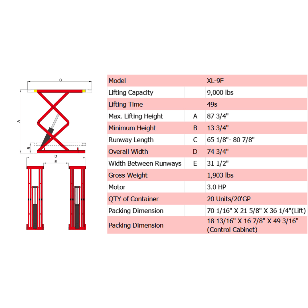 Amgo XL-9F 9,000 lb Flush Mount Scissor Lift