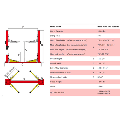 Amgo BP-9X 9,000 lb 2 Post Lift