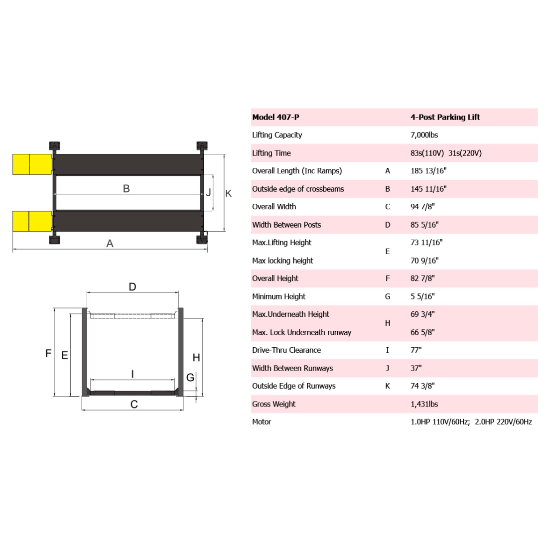 Amgo 407-P-DX (Combo) 7,000 lb 4 Post Parking Lift