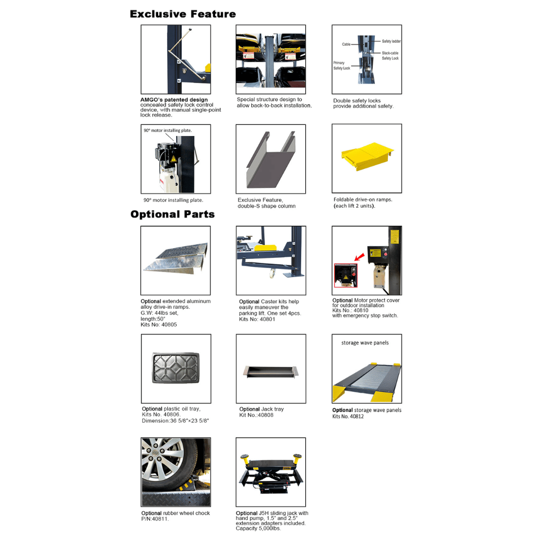 Amgo 408-P 8,000 lb 4 Post Parking Lift