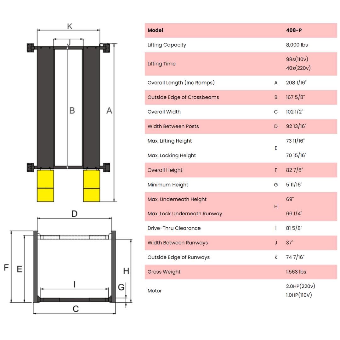 Amgo 408-P 8,000 lb 4 Post Parking Lift