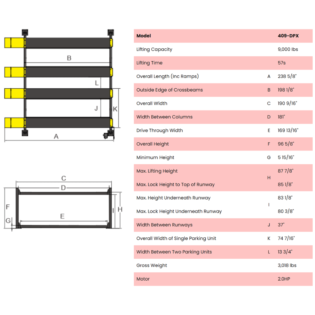 Amgo 409-DPX 9,000 lb Double Parking 4 Post Lift