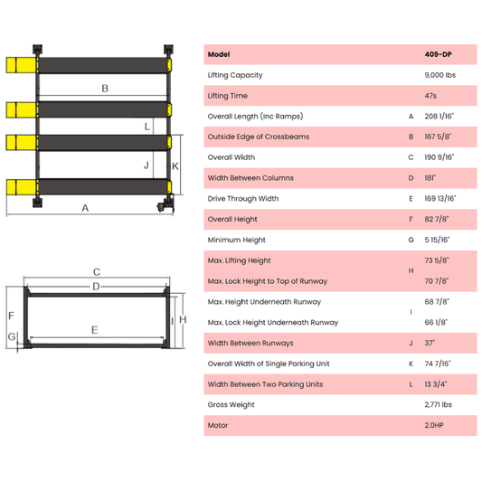 Amgo 409-DP 9,000 Lb Double Parking 4 Post Lift