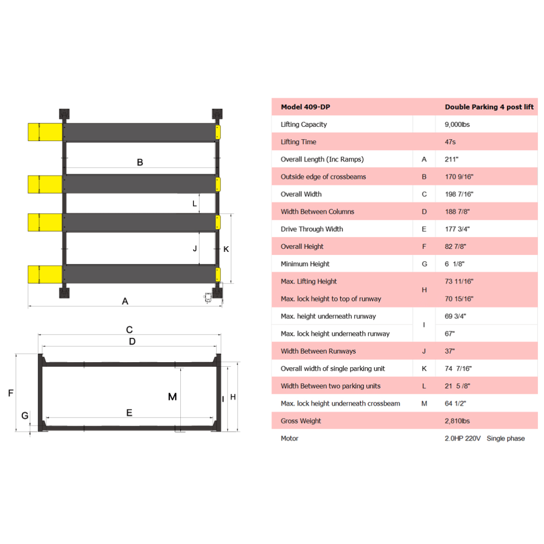 Amgo 409-DP 9,000 Lb Double Parking 4 Post Lift