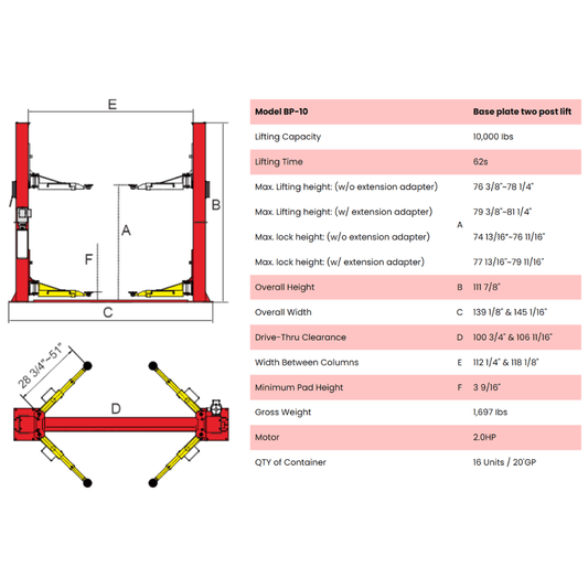 Amgo BP-10 10,000 lb 2 Post Lift