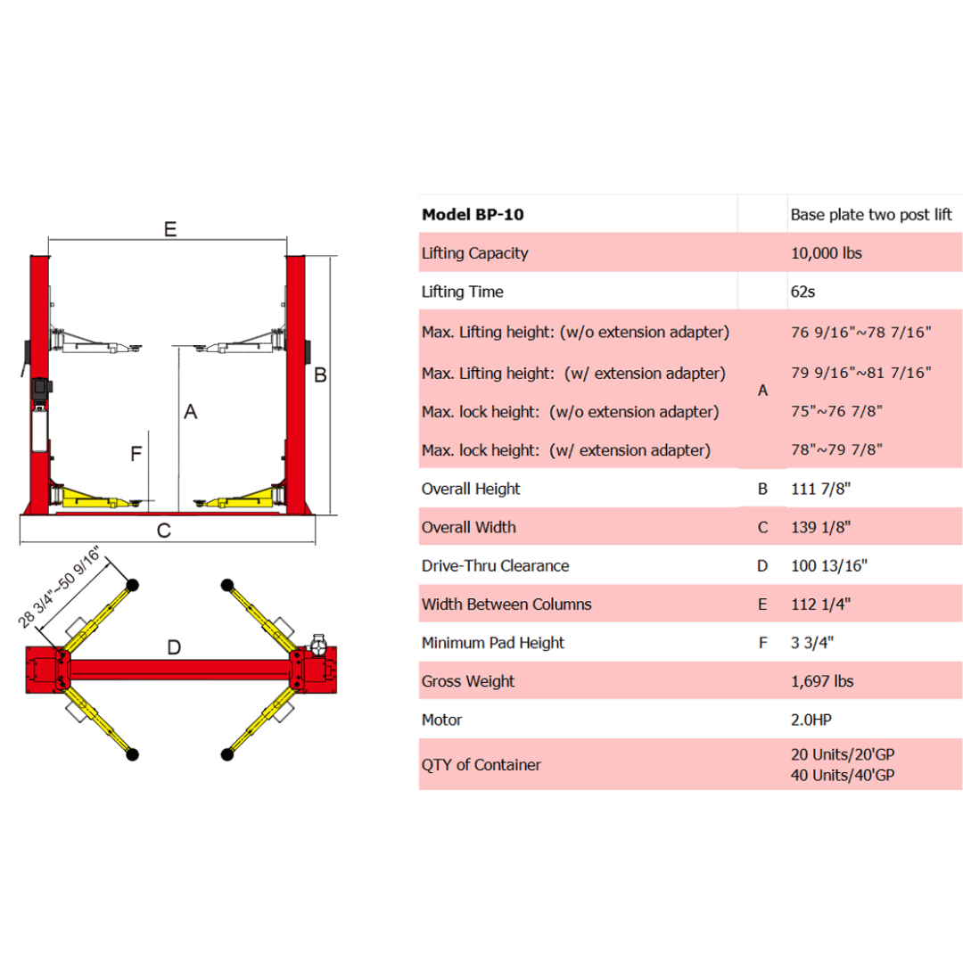 Amgo BP-10 10,000 lb 2 Post Lift
