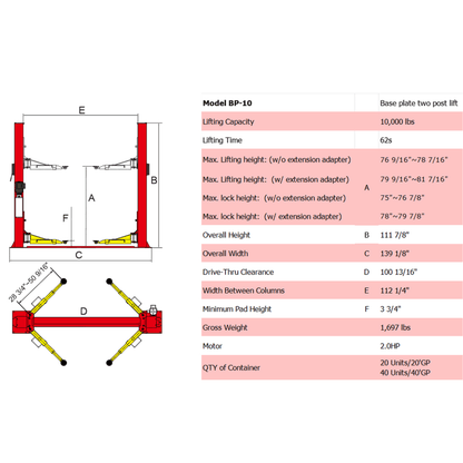 Amgo BP-10 10,000 lb 2 Post Lift