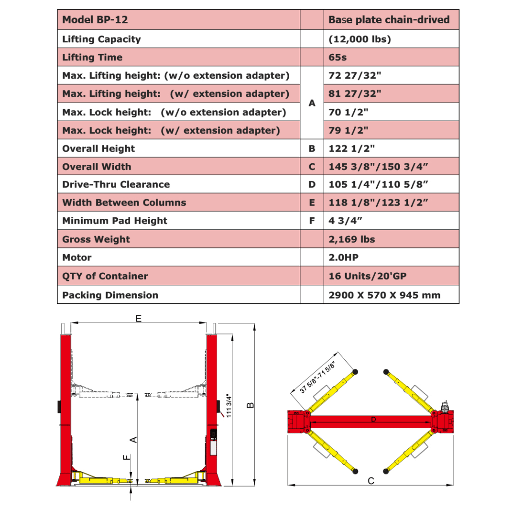 Amgo BP-12 12,000 Lb 2 Post Lift