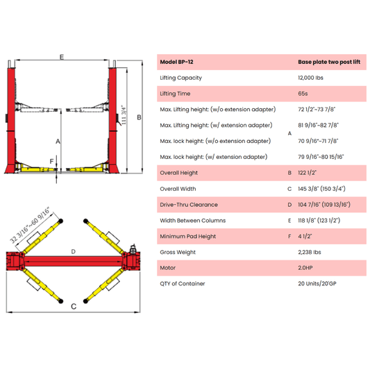 Amgo BP-12 12,000 Lb 2 Post Lift