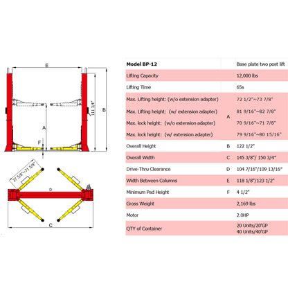 Amgo BP-12 12,000 Lb 2 Post Lift