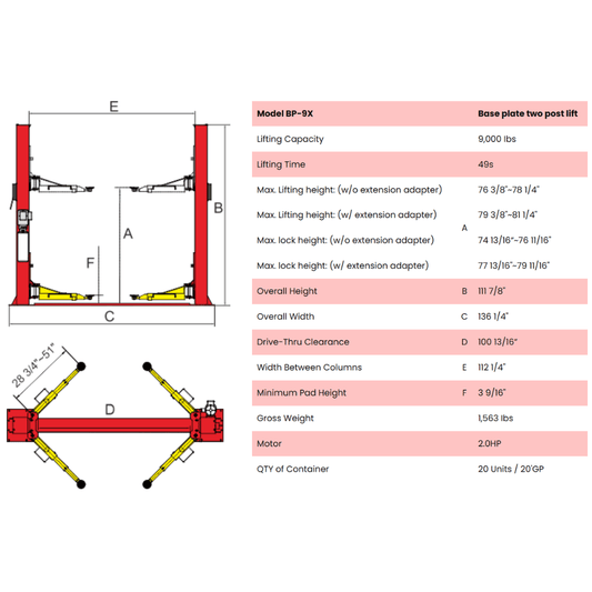 Amgo BP-9X 9,000 lb 2 Post Lift