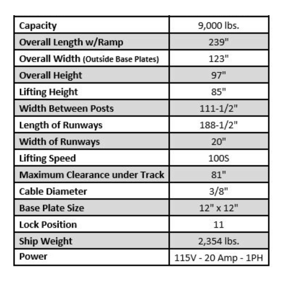 Gearforce GP9K-DX-XLT 9,000 LB Deluxe 4-Post Storage / Service Lift