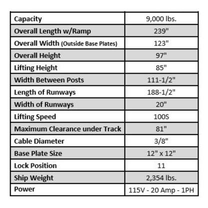 Gearforce GP9K-DX-XLT 9,000 LB Deluxe 4-Post Storage / Service Lift