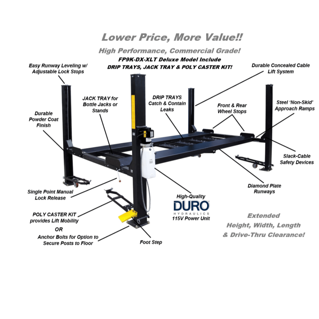 Gearforce GP9K-DX-XLT 9,000 LB Deluxe 4-Post Storage / Service Lift