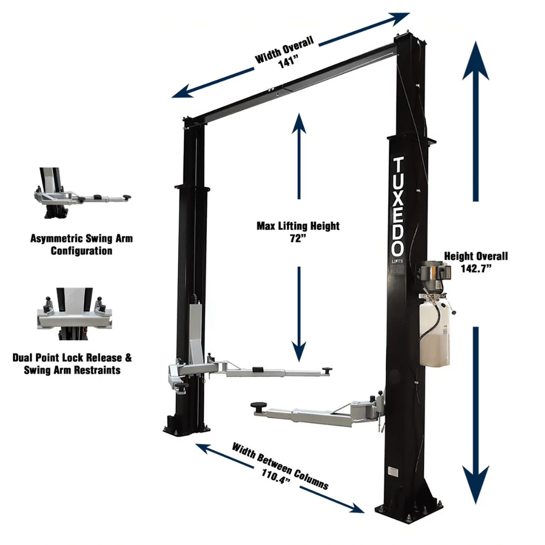 Gearforce GP9KAC-TUX 9,000 lb 2 Post Clear Floor – Asymmetric