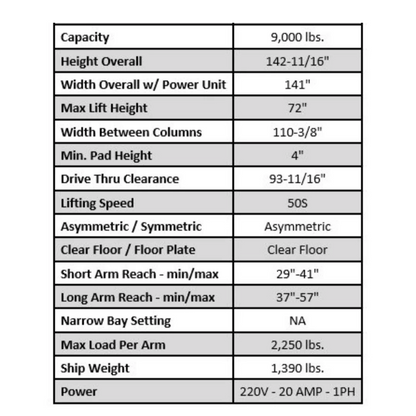 Gearforce GP9KAC-TUX 9,000 lb 2 Post Clear Floor – Asymmetric