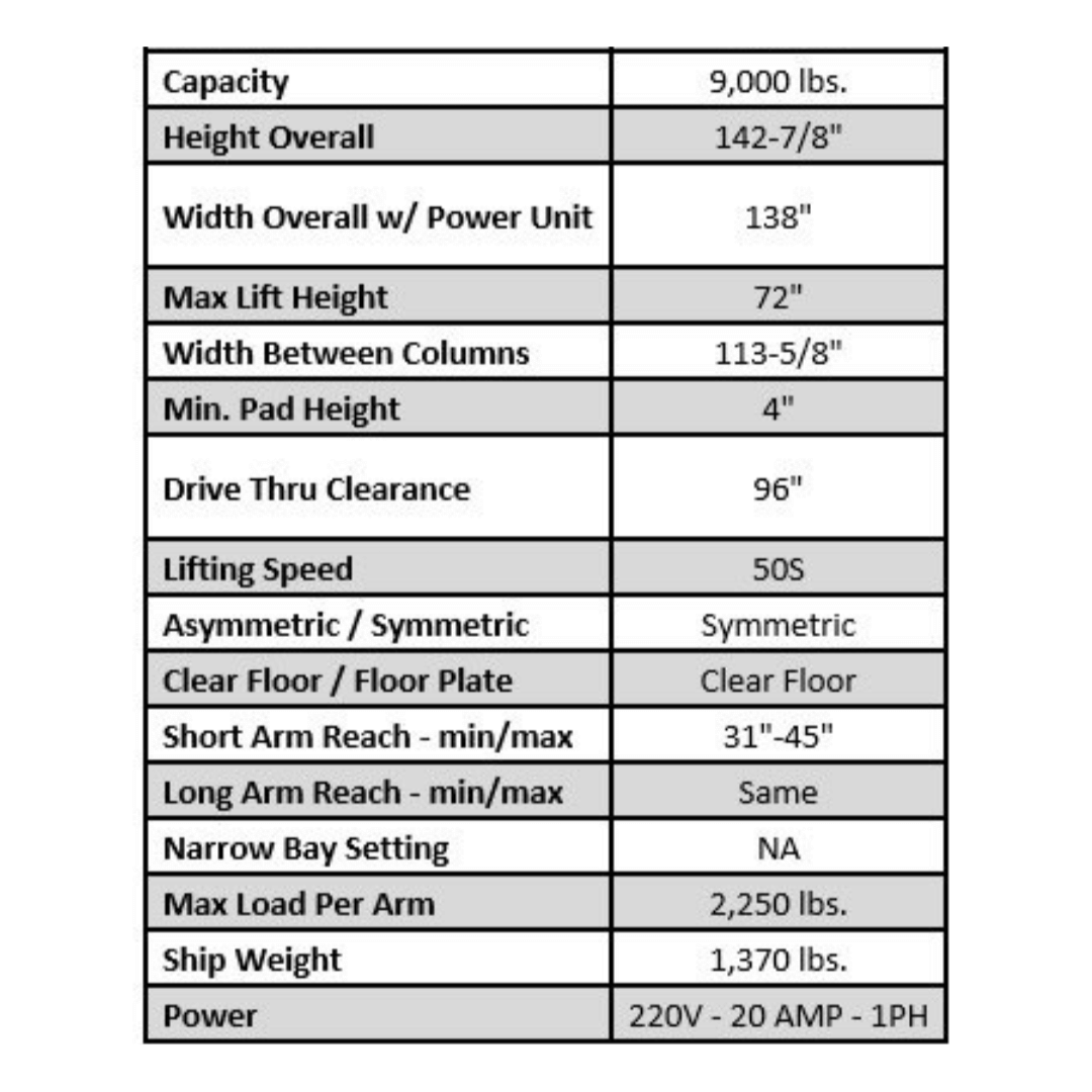 Gearforce GP9KSCX 9,000 lb 2-Post Lift – Symmetric Clear Floor