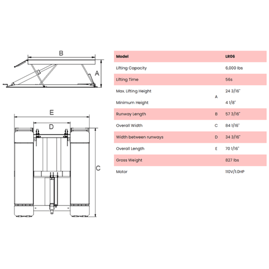 Amgo LR06 Low Rise Lift – 6,000 lb Capacity