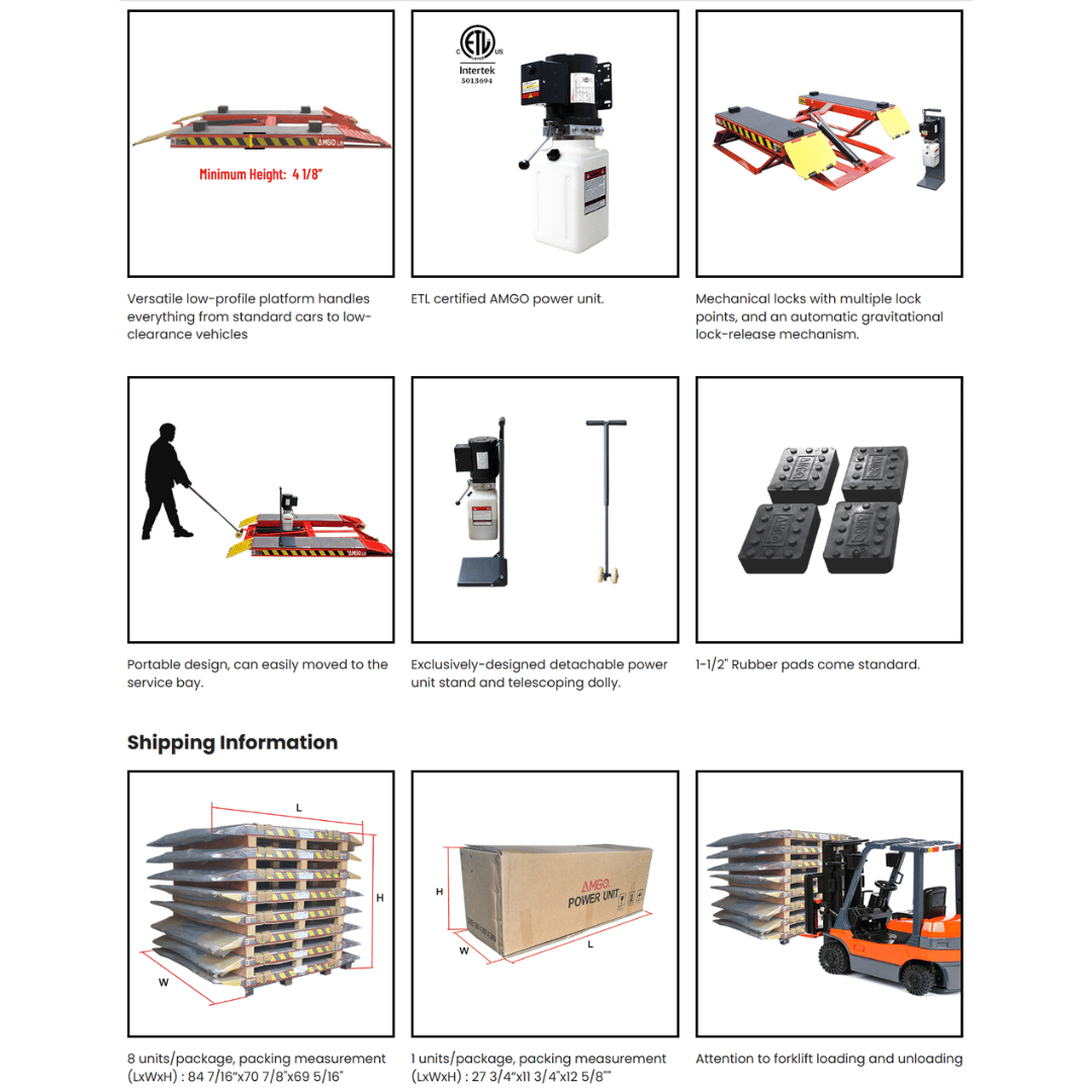 Amgo LR06 Low Rise Lift – 6,000 lb Capacity