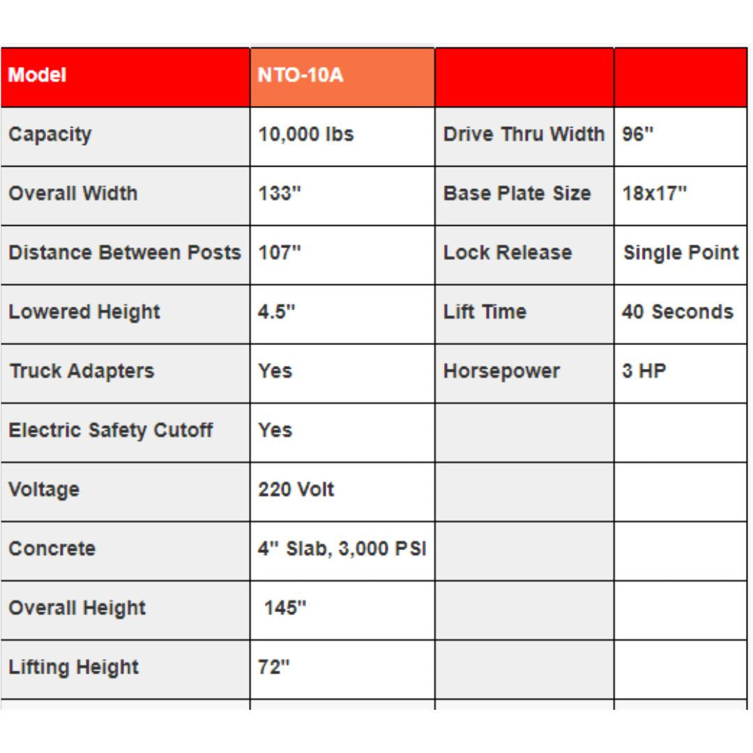 Triumph NTO-10A 10,000 lb. 2 Post Lift