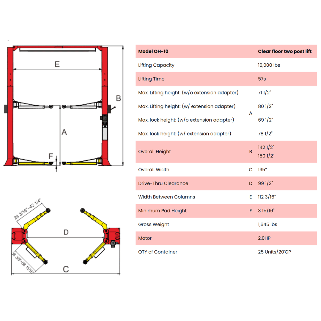Amgo OH-10 10,000 lb 2 Post Lift