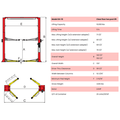 Amgo OH-10 10,000 lb 2 Post Lift