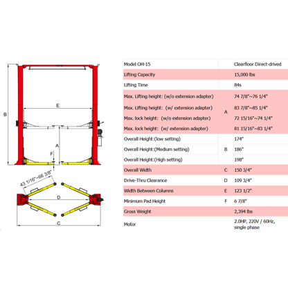 Amgo OH-15 15,000 lb 2 Post Lift