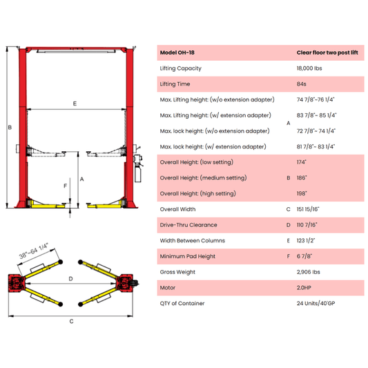 Amgo OH-18 18,000 lb 2 Post Lift