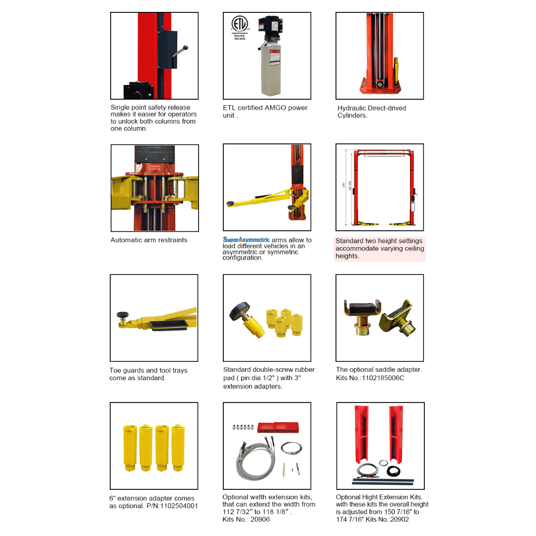 Amgo OH-9 9,000 lb 2 Post Lift