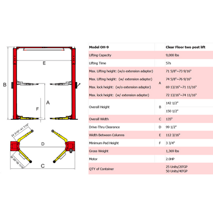 Amgo OH-9 9,000 lb 2 Post Lift