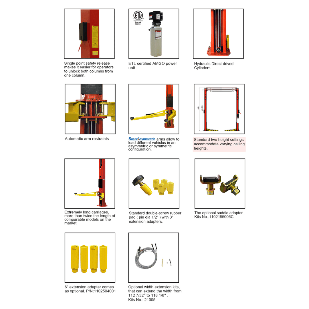 Amgo OHX-10H 10,000 lb 2 Post Lift
