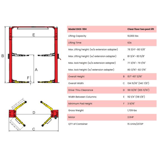 Amgo OHX-10H 10,000 lb 2 Post Lift