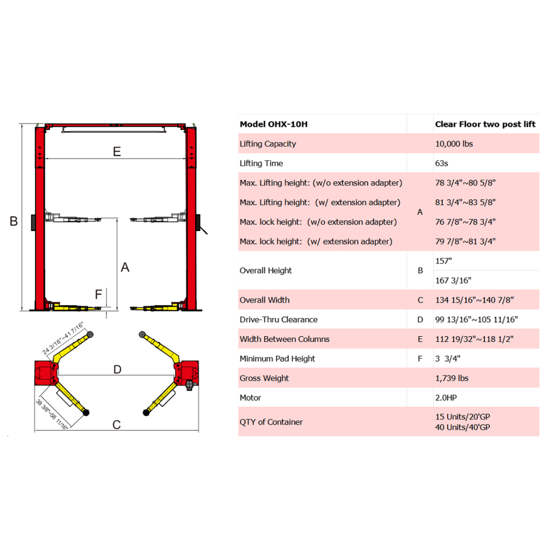 Amgo OHX-10H 10,000 lb 2 Post Lift
