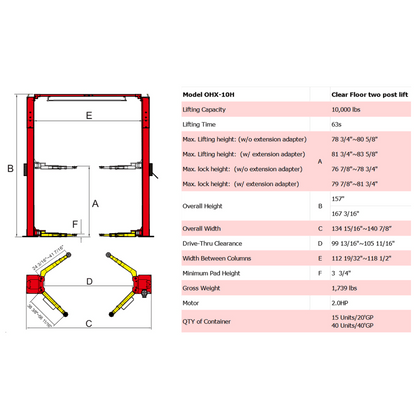 Amgo OHX-10H 10,000 lb 2 Post Lift
