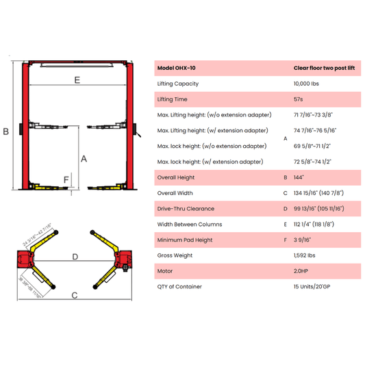 Amgo OHX-10 10,000 lb 2 Post Lift