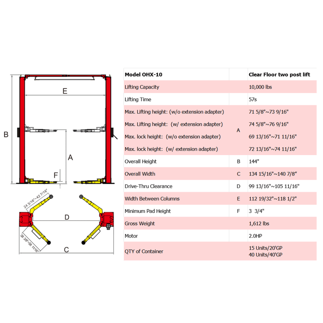 Amgo OHX-10 10,000 lb 2 Post Lift