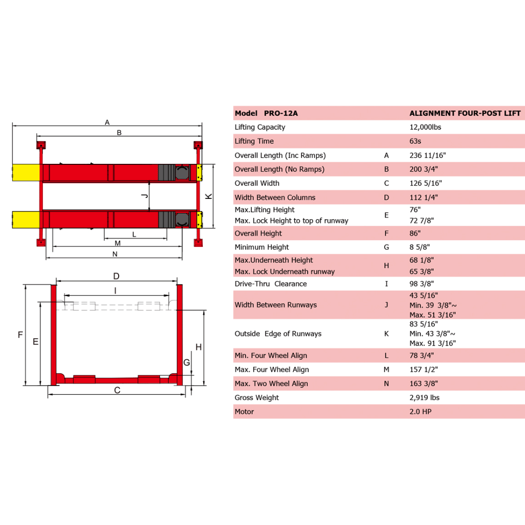 Amgo PRO-12A 12,000 lb 4 Post Lift
