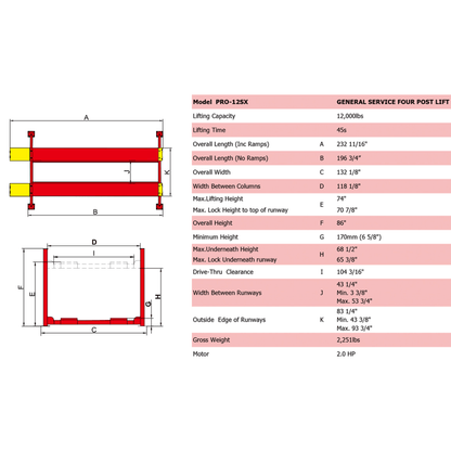 Amgo PRO-12SX 12,000 lb 4 Post Lift