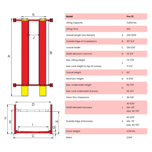 Amgo PRO-12 12,000 lb 4 Post Lift
