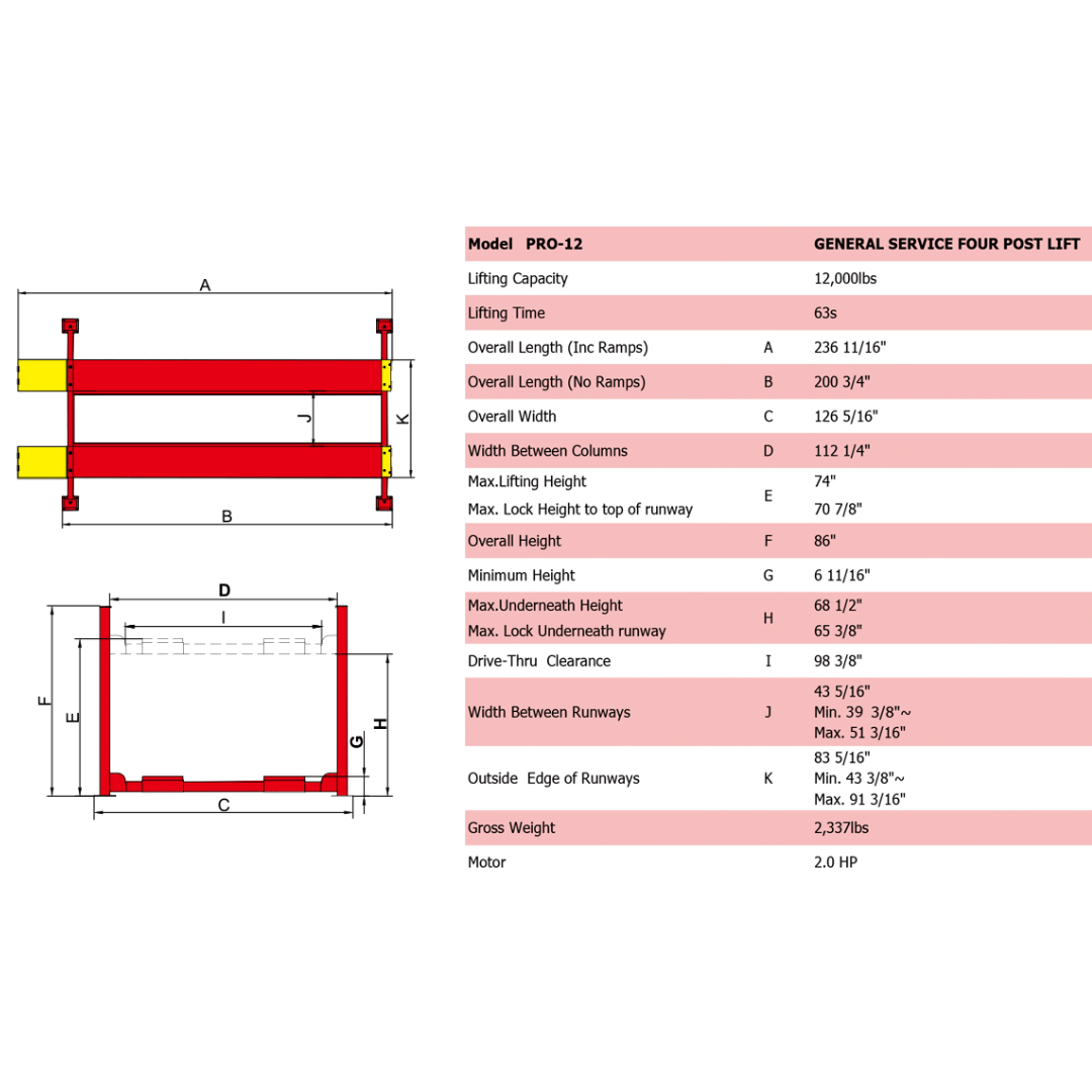 Amgo PRO-12 12,000 lb 4 Post Lift
