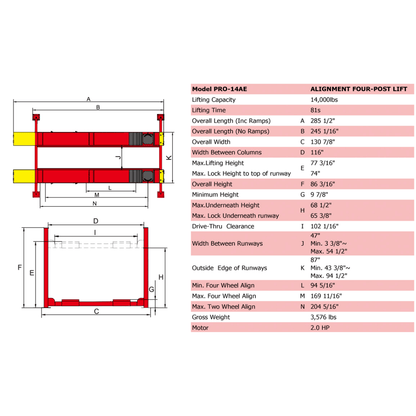 Amgo PRO-14AE 14,000 lb 4 Post Alignment Lift