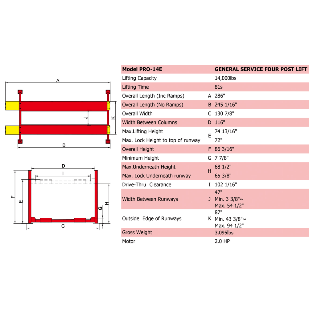 Amgo PRO-14E 14,000 lb 4 Post Lift