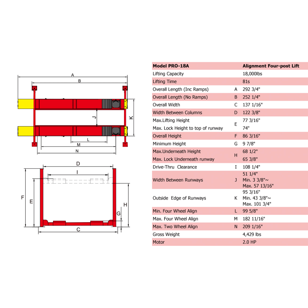 Amgo PRO-18A 18,000 lb 4 Post Alignment Lift