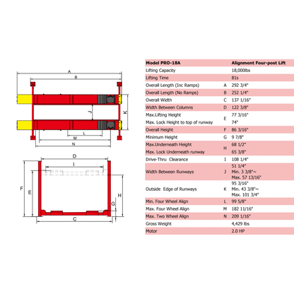 Amgo PRO-18A 18,000 lb 4 Post Alignment Lift