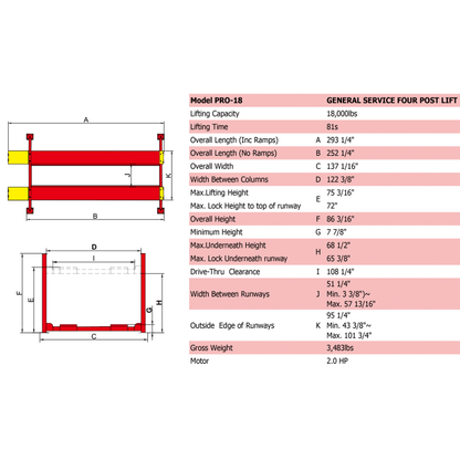 Amgo PRO-18 18,000 lb Heavy Duty 4 Post Lift