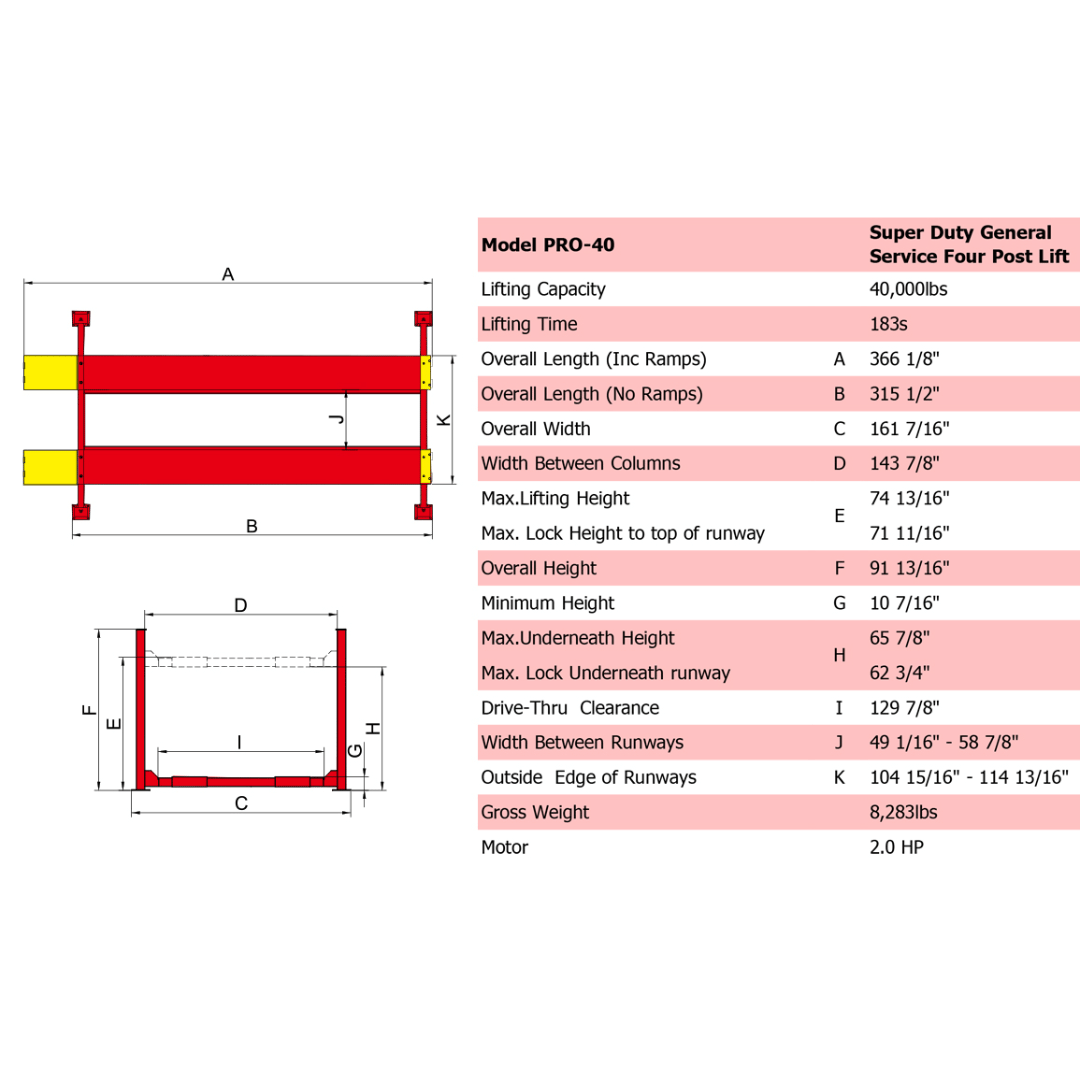 Amgo PRO-40 40,000 lb 4 Post Lift